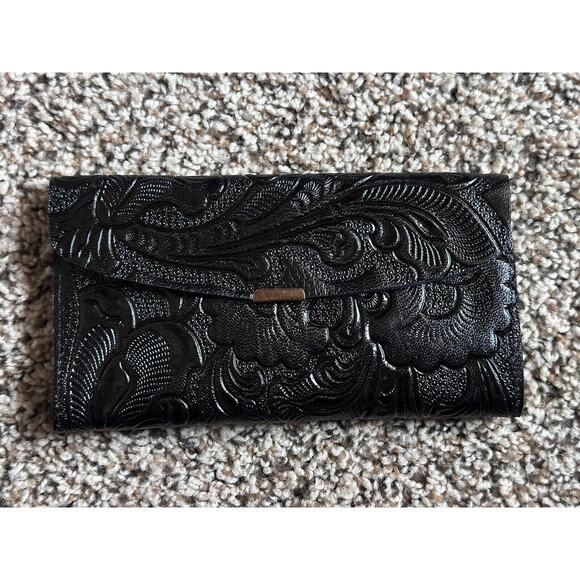 Handmade Handbags - Handmade in Mexico Hand Tooled Leather Long Wallet. New! Black. Western